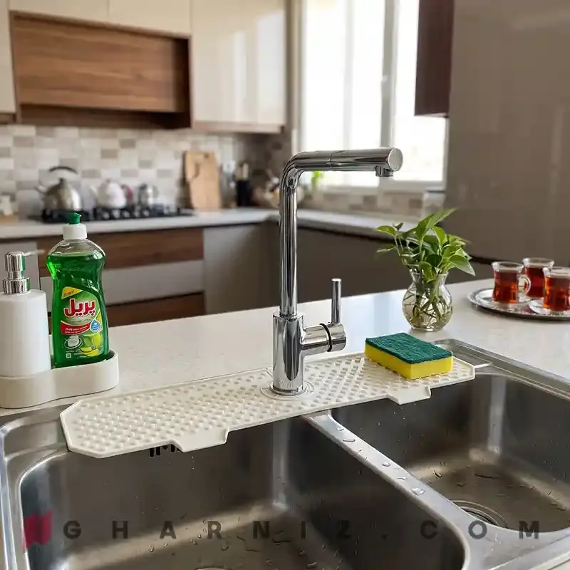 آبگیر دور شیر سیلیکونی ۶۰ سانتی قابل تنظیم | Silicone Faucet Splash Mat کد gh-a-202 — تصویر 8