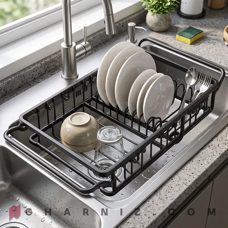 نمای نزدیک عرض قابل تنظیم آبچکان داخل سینک ریما