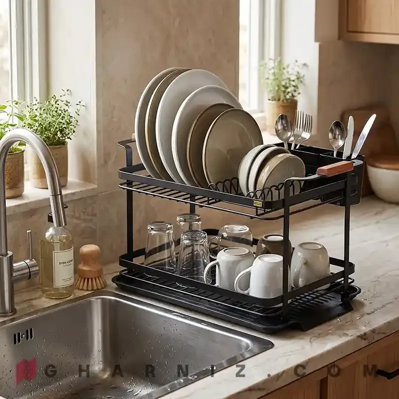 آبچکان کم‌عمق روناک از نمای کنار روی کابینت باریک