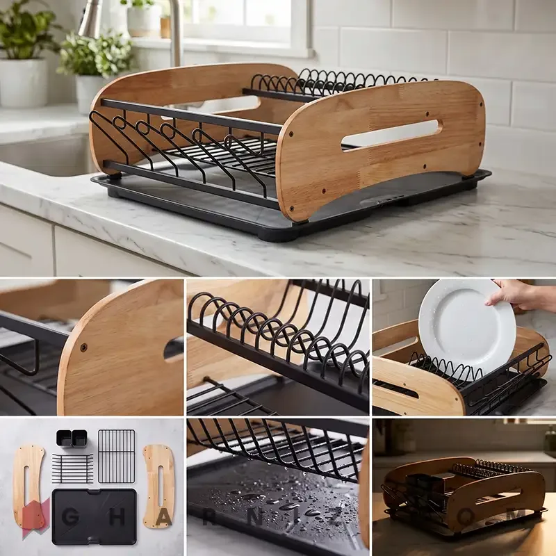 آبچکان چوب و آلومینیوم سانا روی کابینت روشن