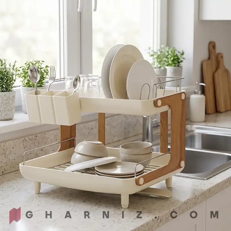 آبچکان شقایق دو طبقه طرح چوب رنگ کرم وانیلی