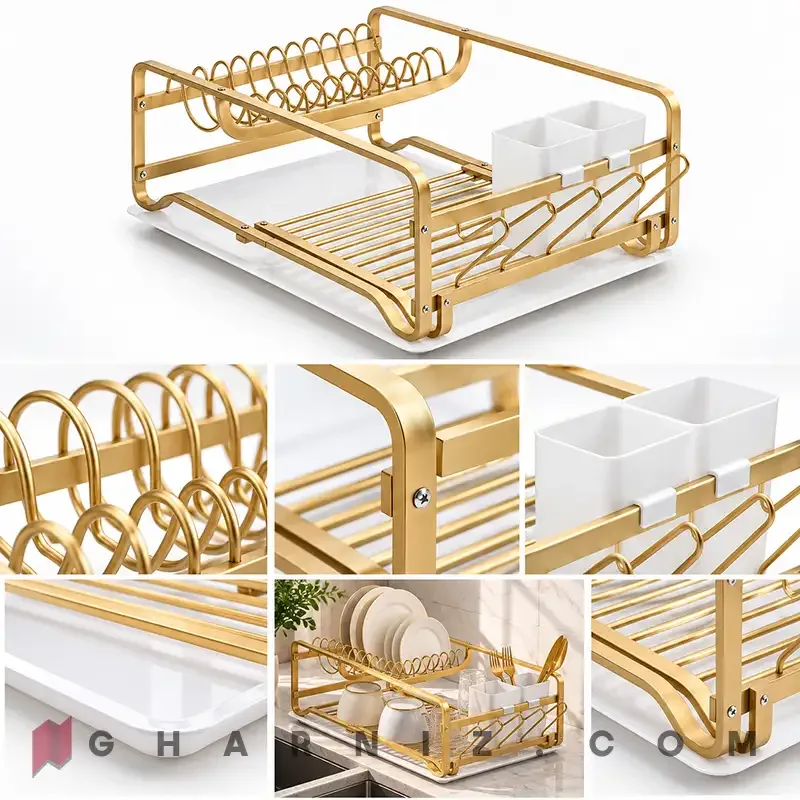 آبچکان دو طبقه یاس طلایی روی کابینت