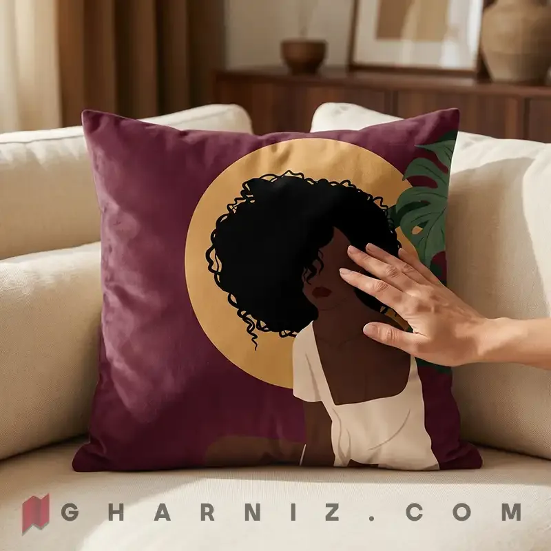 کاور کوسن مخمل طرح بانوی آفریقایی موفرفری کد gh-c794 — تصویر 5
