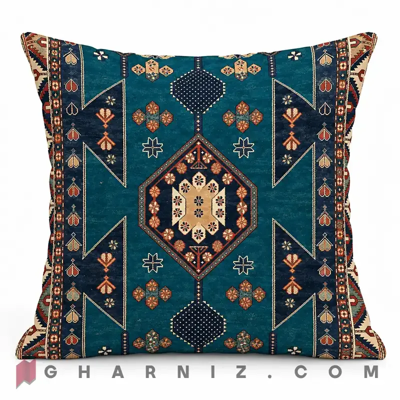 کاور کوسن مخمل طرح گلیم عشایری کد gh-c756 — تصویر 6