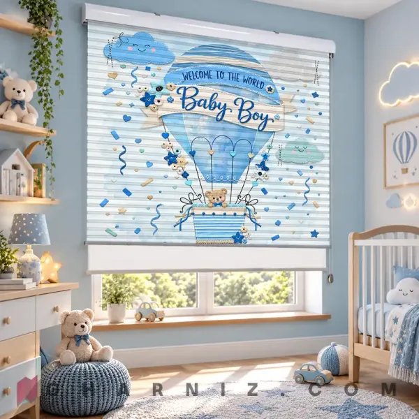 پرده زبرا اتاق کودک طرح بالن آبی نوزاد پسر Baby Boy