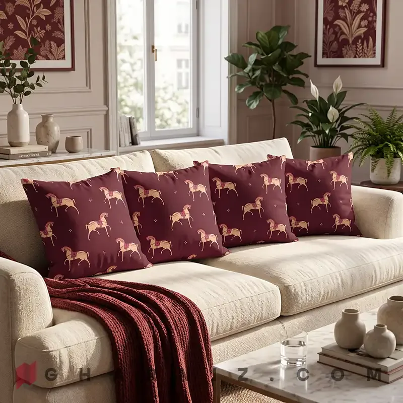 کاور کوسن مخمل طرح اسب زین‌ دار کد gh-c773 — تصویر 18