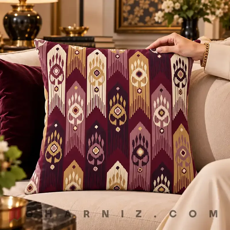 کاور کوسن مخمل طرح ایکات کد gh-c775 — تصویر 7
