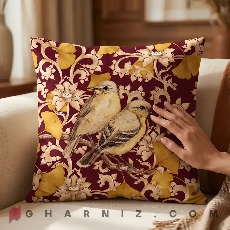 کاور کوسن مخمل طرح گل و مرغ جینکو کد gh-c755 — تصویر 10
