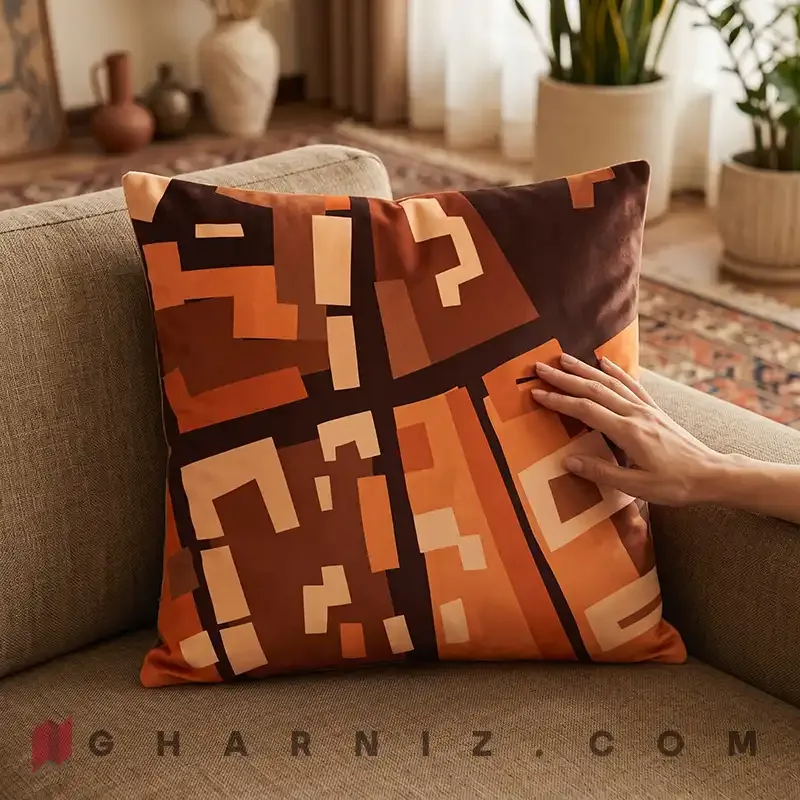 کاور کوسن مخمل طرح هندسی رنگا رنگ کد gh-c790 — تصویر 6