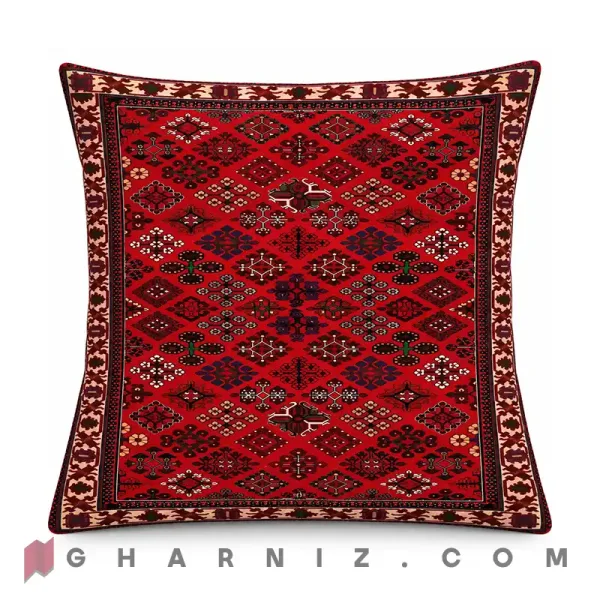 کاور کوسن مخمل طرح گلیم قرمز
