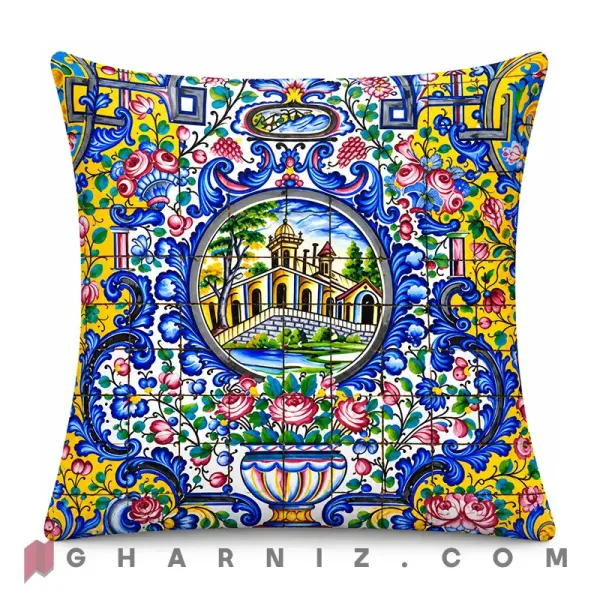 کاور کوسن مخمل طرح کاشی قاجاری