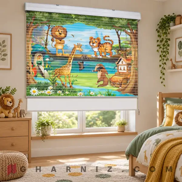 پرده زبرا اتاق کودک طرح جنگل و حیوانات Jungle Adventure