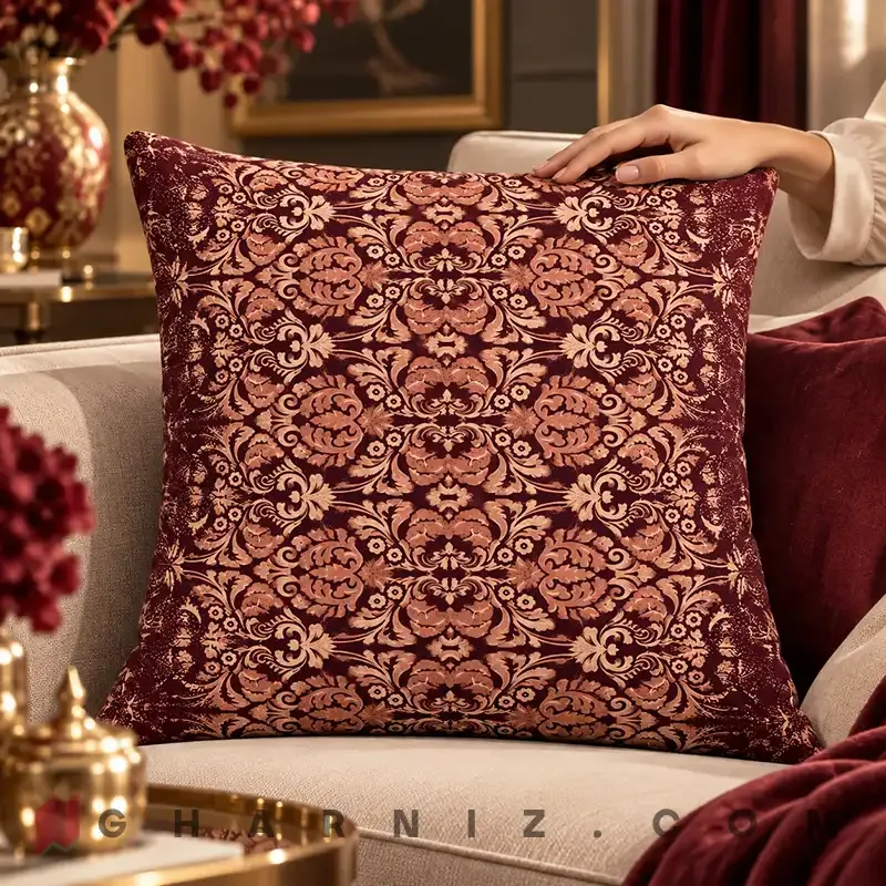 کاور کوسن مخمل طرح داماسک کلاسیک ریز نقش کد gh-c753 — تصویر 7