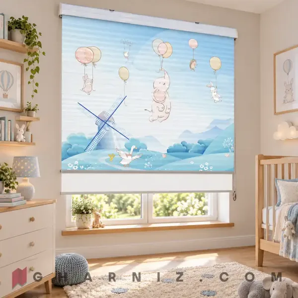 پرده زبرا اتاق کودک طرح فیل و بادکنک Balloon Dreams