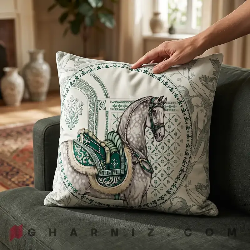 کاور کوسن مخمل طرح اسب و کاشی کد gh-c771 — تصویر 6