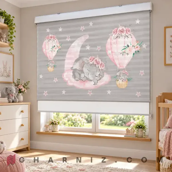 پرده زبرا اتاق کودک طرح فیل خوابالو روی ماه Sweet Dreams