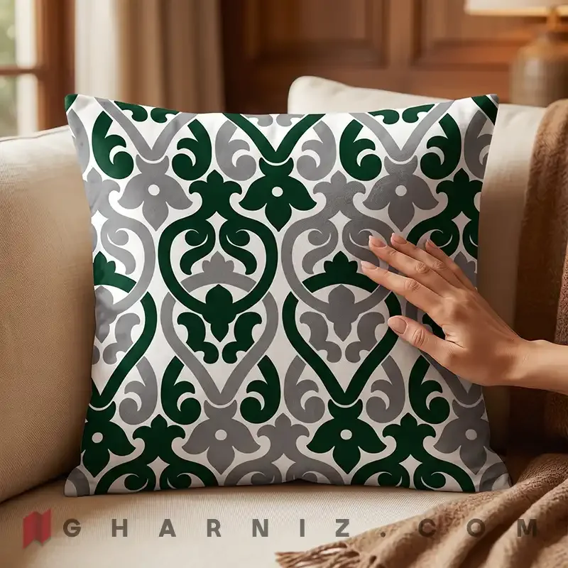 کاور کوسن مخمل طرح داماسک مدرن دو رنگ کد gh-c751 — تصویر 15