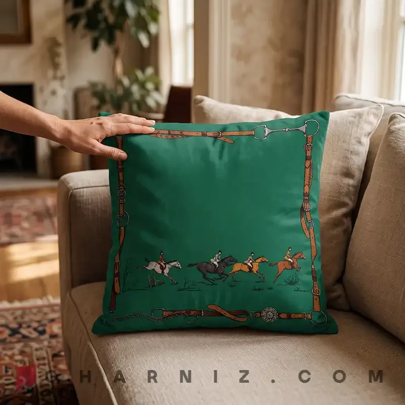 کاور کوسن مخمل طرح سوارکاران و قاب یراق کد gh-c819 — تصویر 8