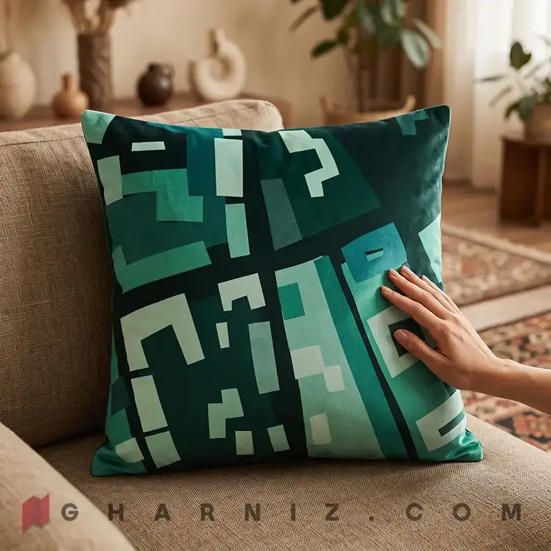 کاور کوسن مخمل طرح هندسی رنگا رنگ کد gh-c790 — تصویر 7