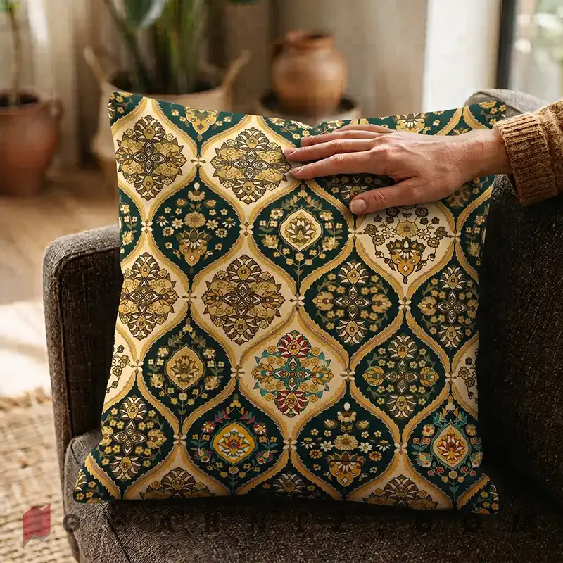 کاور کوسن مخمل طرح قاب گنبدی و ترنج کد gh-c787 — تصویر 7