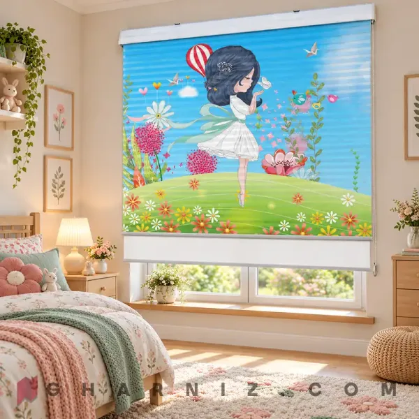 پرده زبرا اتاق کودک طرح دختر و دشت گل Spring Meadow