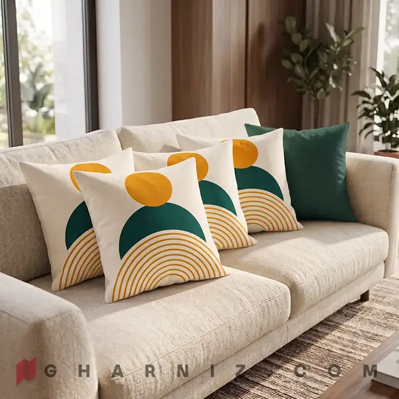 کاور کوسن مخمل طرح هندسی خورشید و رنگین‌کمان کد gh-c813 — تصویر 12