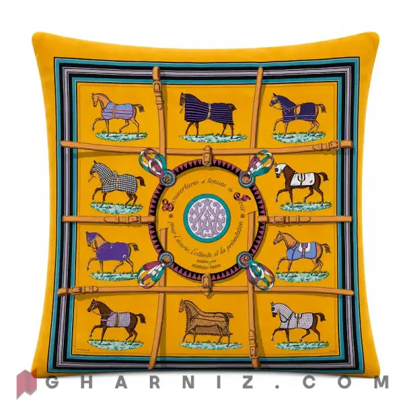 کاور کوسن مخمل طرح اسب و یراق خردلی