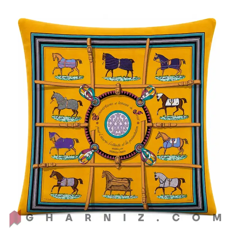 کاور کوسن مخمل طرح اسب و یراق کد gh-c766 — تصویر 6