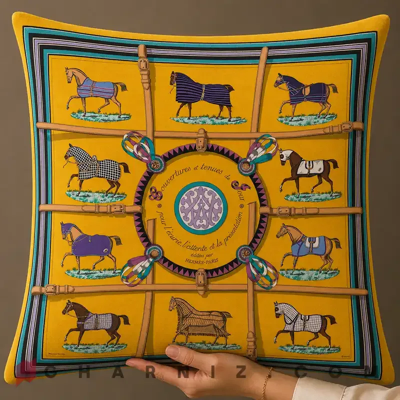 کاور کوسن مخمل طرح اسب و یراق کد gh-c766 — تصویر 13