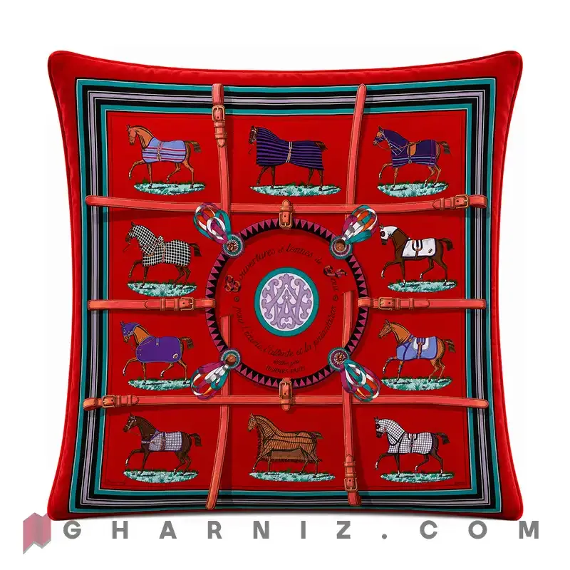 کاور کوسن مخمل طرح اسب و یراق کد gh-c766 — تصویر 4