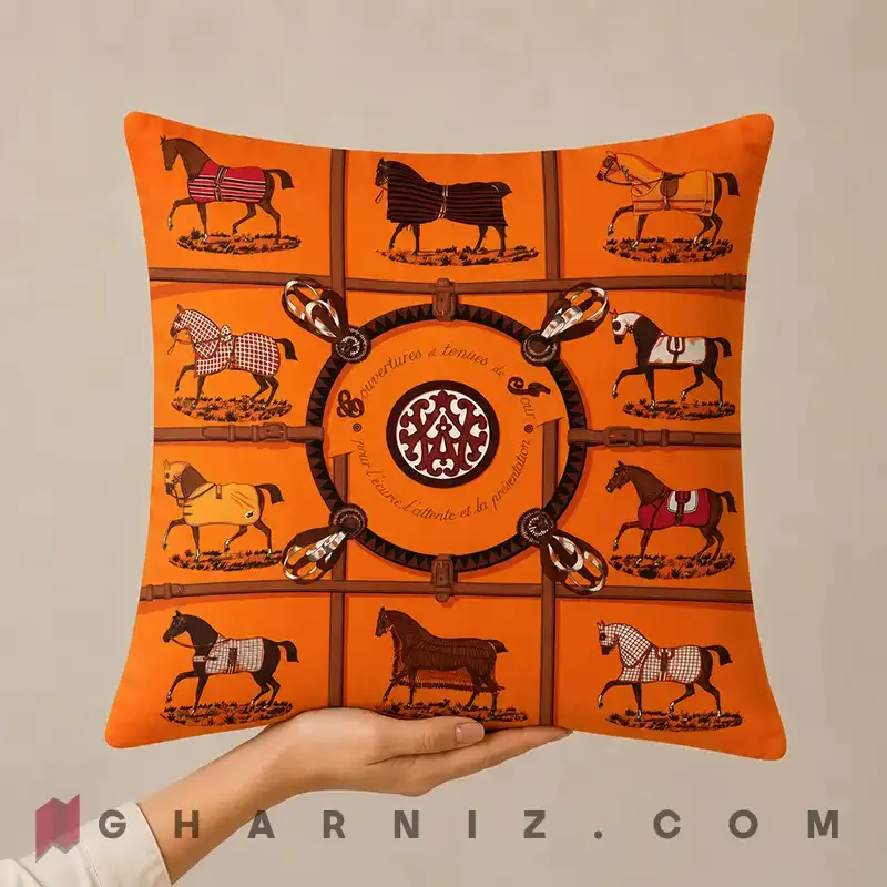 کاور کوسن مخمل طرح اسب و یراق درشت کد gh-c768 — تصویر 14