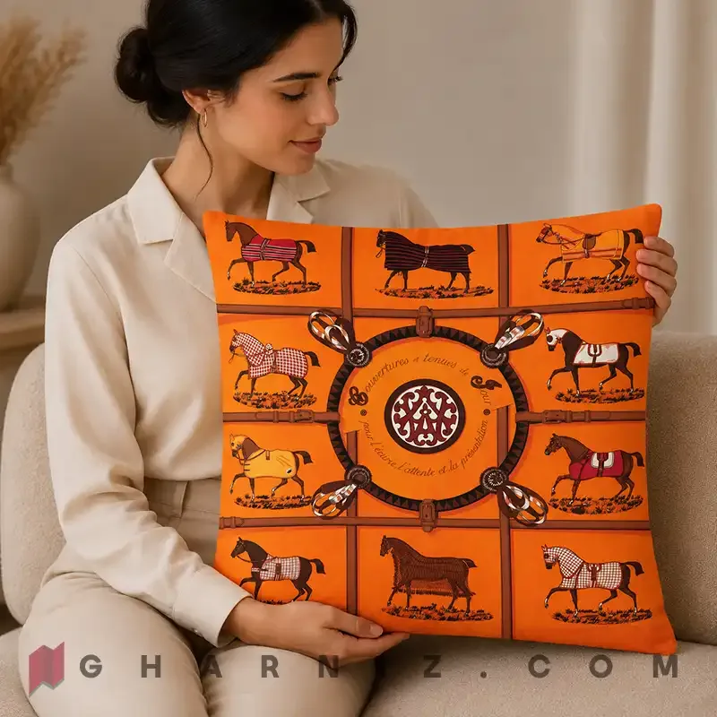 کاور کوسن مخمل طرح اسب و یراق درشت کد gh-c768 — تصویر 21