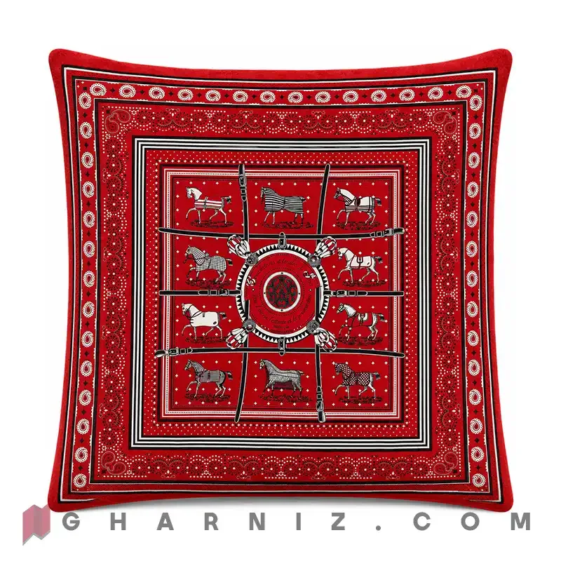 کاور کوسن مخمل طرح اسب و یراق با حاشیه بته‌ جقه کد gh-c770 — تصویر 7