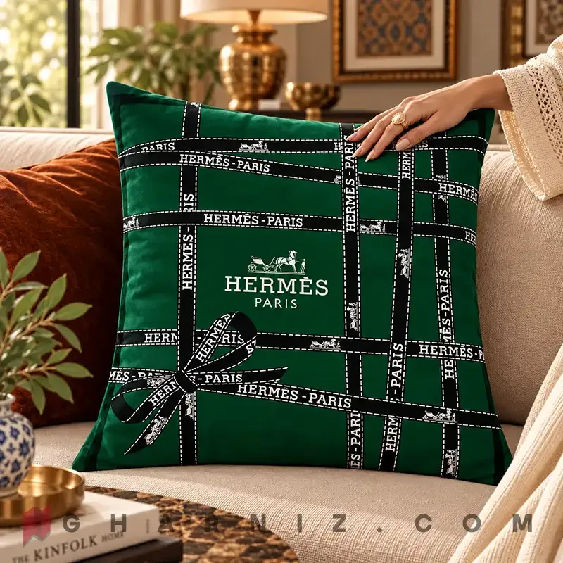 کاور کوسن مخمل طرح روبان و پاپیون هرمس پاریس کد gh-c705 — تصویر 10