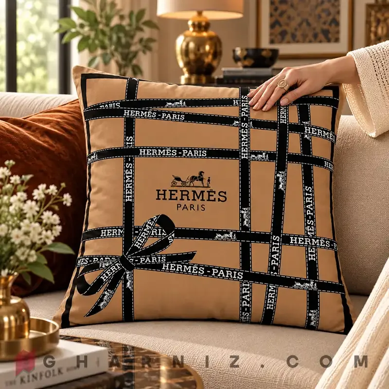 کاور کوسن مخمل طرح روبان و پاپیون هرمس پاریس کد gh-c705 — تصویر 7