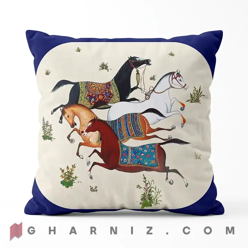 کاور کوسن مخمل طرح نگارگری اسب‌ها کد gh-c777 — تصویر 6