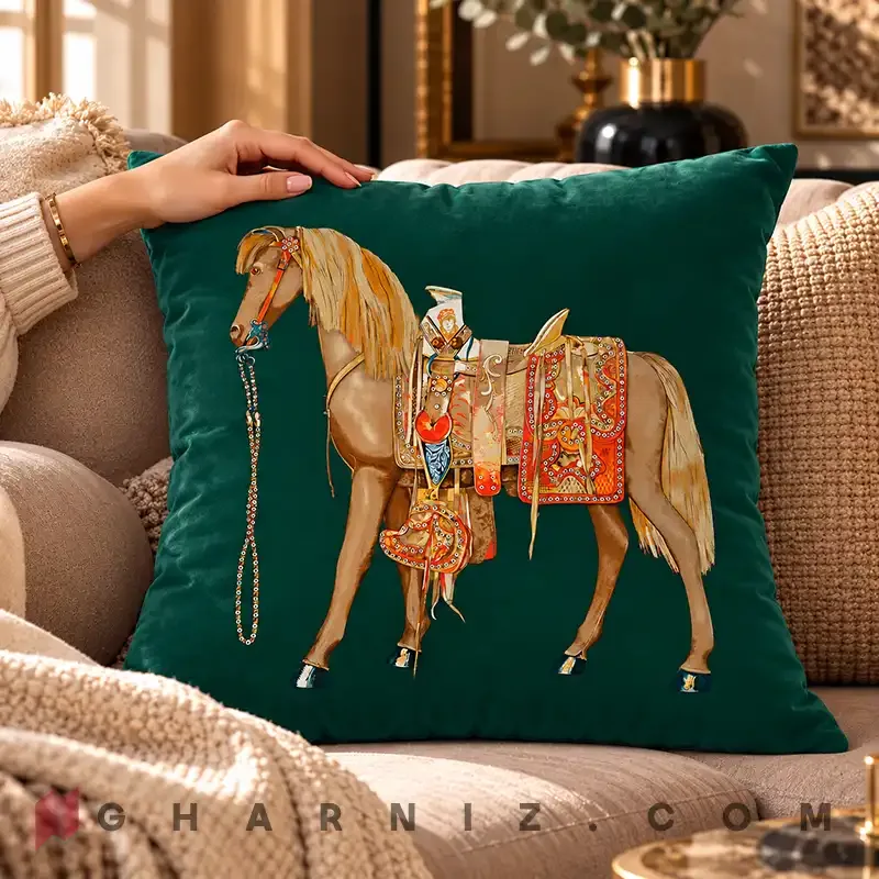 کاور کوسن مخمل طرح اسب و زین تزئینی کد gh-c702 — تصویر 9