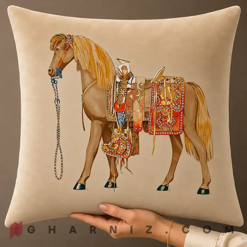 کاور کوسن مخمل طرح اسب و زین تزئینی کد gh-c702 — تصویر 14