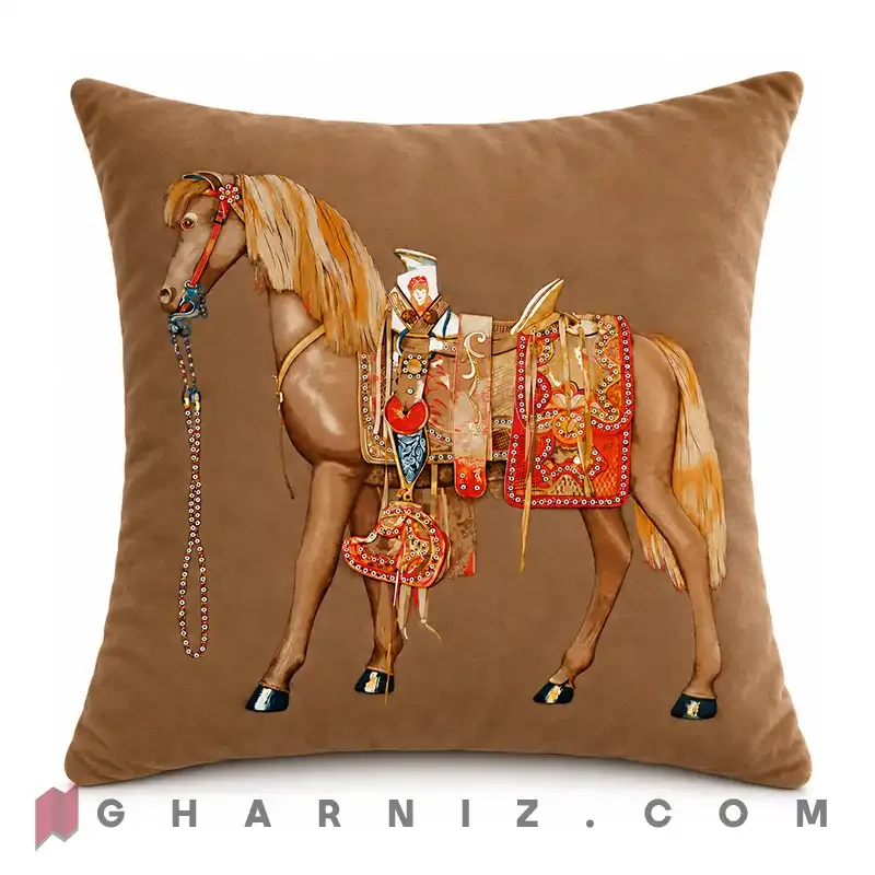 کاور کوسن مخمل طرح اسب و زین تزئینی کد gh-c702 — تصویر 8