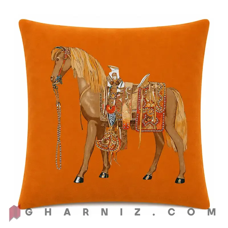 کاور کوسن مخمل طرح اسب و زین تزئینی کد gh-c702