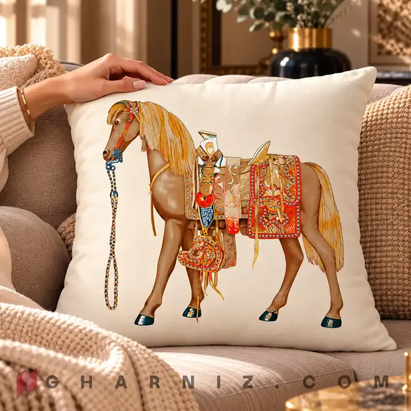 کاور کوسن مخمل طرح اسب و زین تزئینی کد gh-c702 — تصویر 11