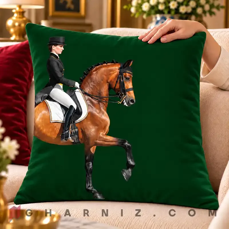 کاور کوسن مخمل طرح سوارکار و اسب کهر کد gh-c817 — تصویر 10
