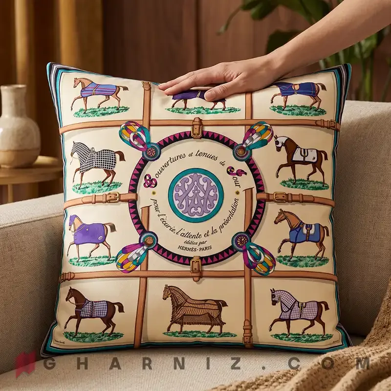 کاور کوسن مخمل طرح اسب و یراق کد gh-c766 — تصویر 10