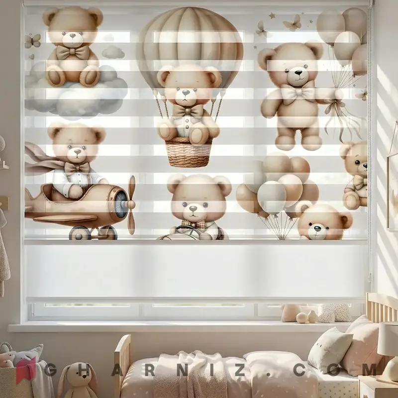 پرده زبرا اتاق نوزاد طرح خرس‌های تدی و سفرهای کوچک Teddy Little Adventures کد gh-zk223 — تصویر 3
