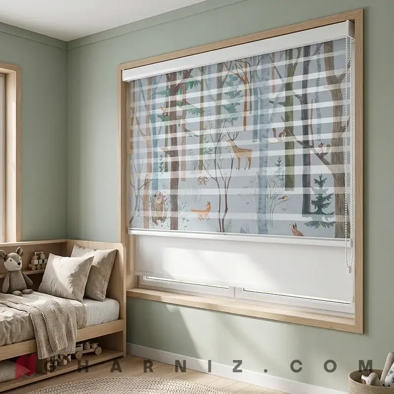 پرده زبرا اتاق کودک طرح حیوانات در جنگل آبرنگی Gentle Woodland کد gh-zk224 — تصویر 3