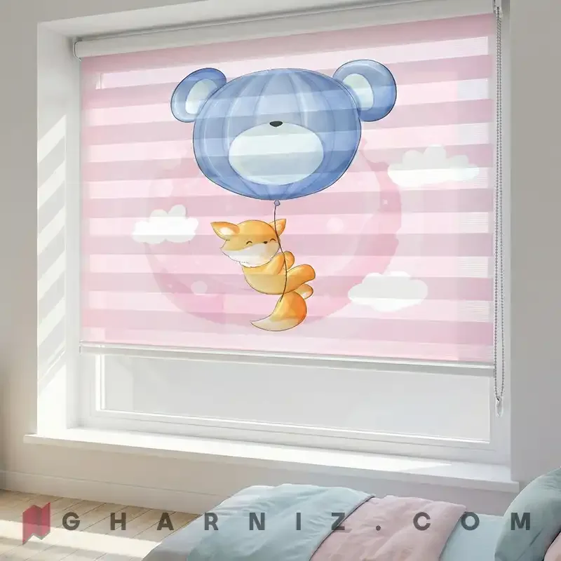پرده زبرا اتاق کودک طرح روباه و بادکنک خرسی Fox & Bear Balloon کد gh-zk194 — تصویر 2