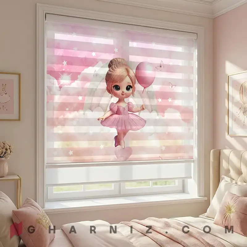 پرده زبرا اتاق کودک طرح بالرین و بادکنک صورتی Pink Ballet Wishes کد gh-zk203 — تصویر 2