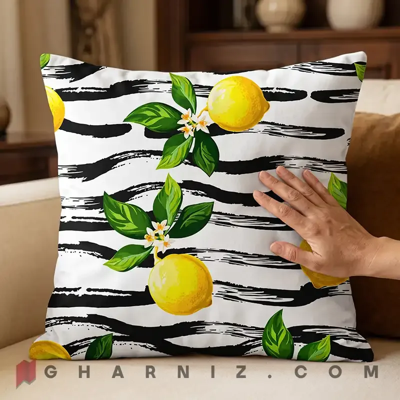 کاور کوسن مخمل طرح لیمو و موج قلم‌مویی کد gh-c805 — تصویر 3