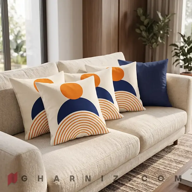 کاور کوسن مخمل طرح هندسی خورشید و رنگین‌کمان کد gh-c813 — تصویر 9