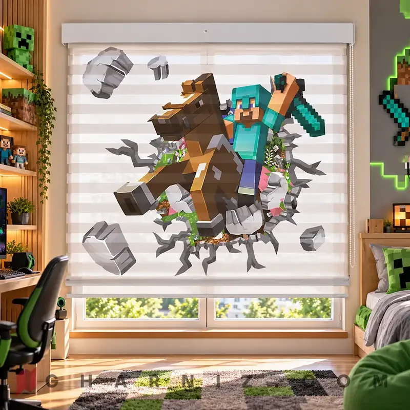 پرده زبرا اتاق کودک طرح ماینکرفت سوار بر اسب Minecraft Adventure کد gh-zk219 — تصویر 2